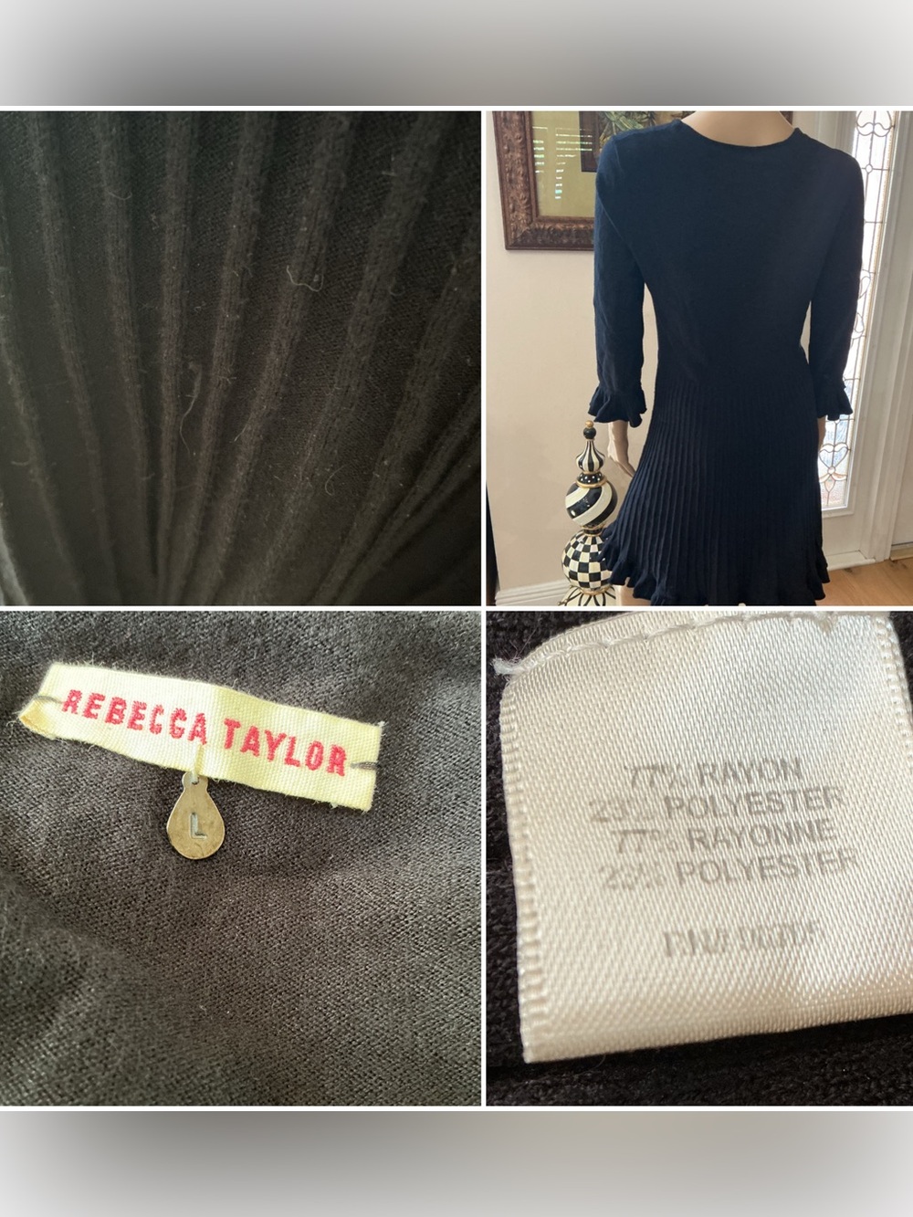 Rebecca Taylor Black V Ruffle-Hem Sweater Dress - Picture 3 of 4